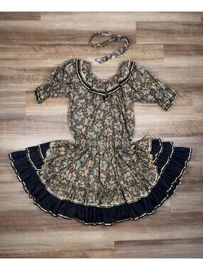 Vintage Suzi’s Ruffles 4pc Square Dance Skirt Set Vibrant Paisley Print | Large